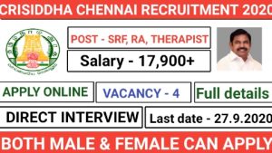 Central council for research in siddha recruitment for Research associate senior research fellow therapist 2020
