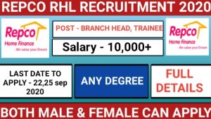 REPCO home finance limited Recruitment for branch head executive trainee 2020