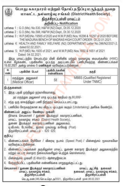Tiruchirappalli amma mini clinic Recruitment 2021