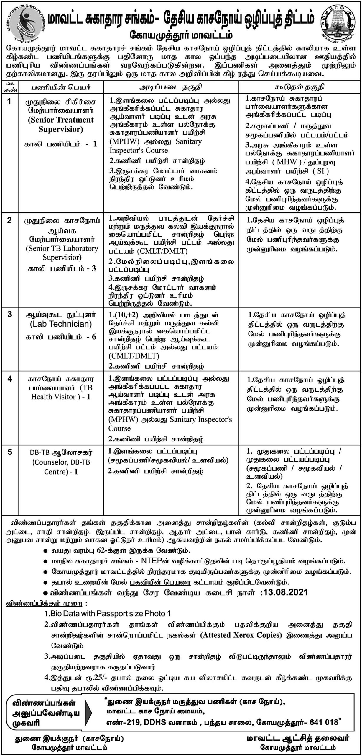 Coimbatore government hospitals recruitment 2021 tamil