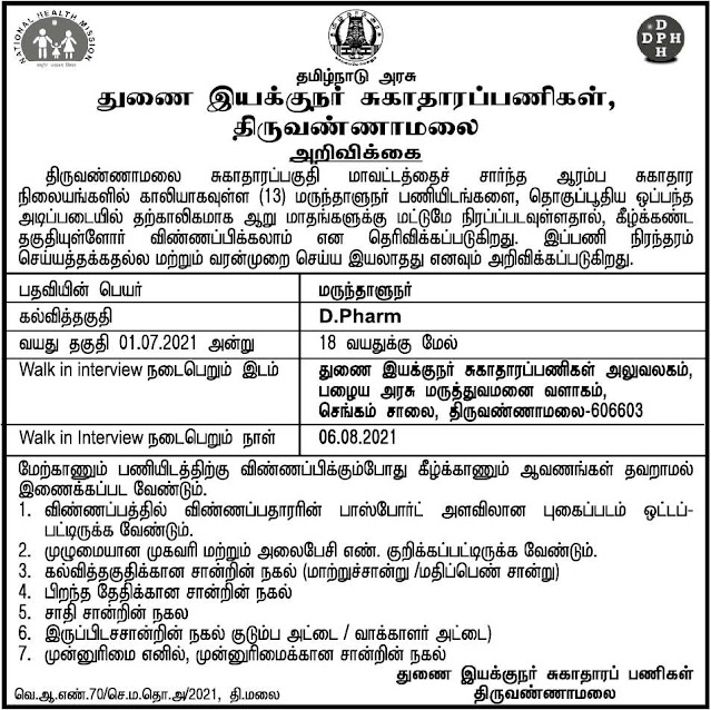 Tiruvannamalai collector office jobs 2021 tamil