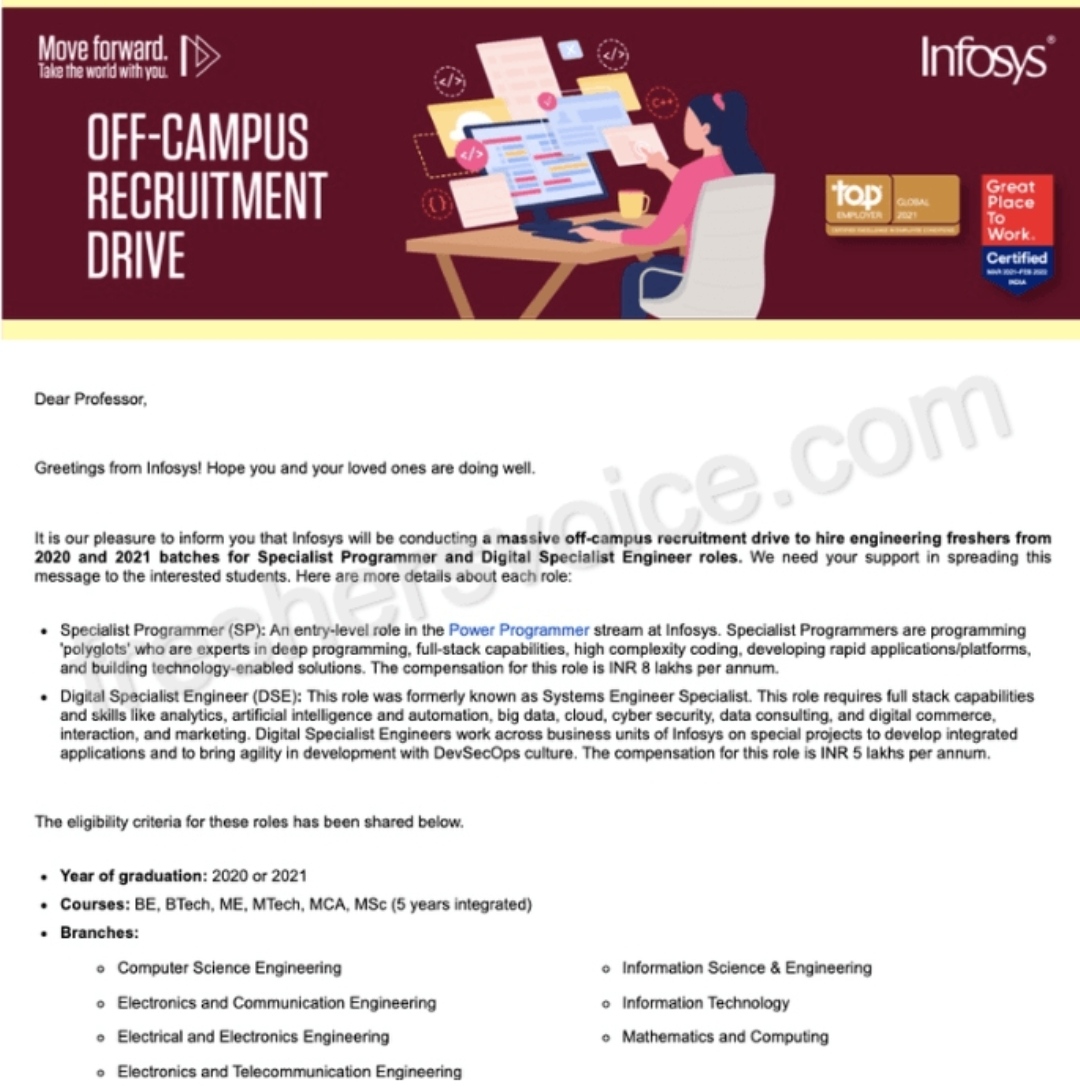 Infosys Off Campus Drive Jobs 2021