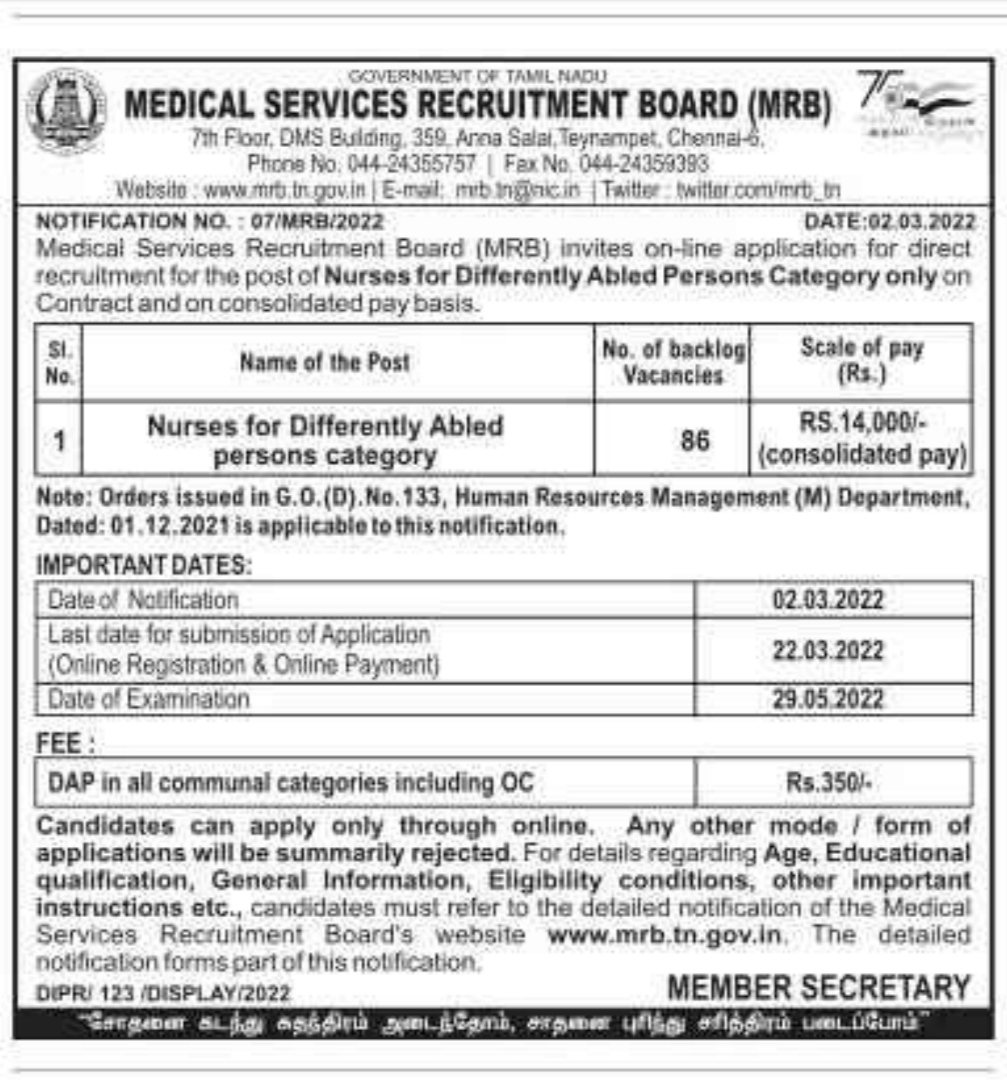 TN MRB Nurses Recruitment 2022